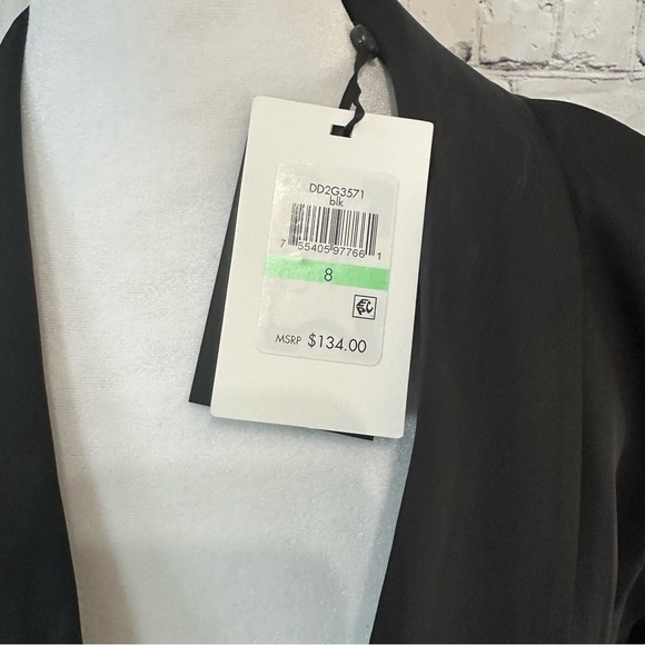 DKNY Black Long Sleeve Crepe Satin Faux-Wrap Dress-NWT - Picture 9 of 10